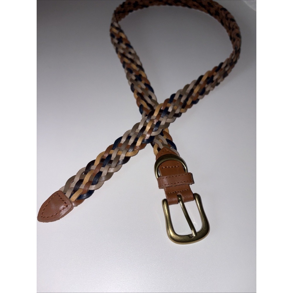 Leather Multicolor Braided Gold Toned Hardware Women's Belt Boho Brown XL - Picture 8 of 8
